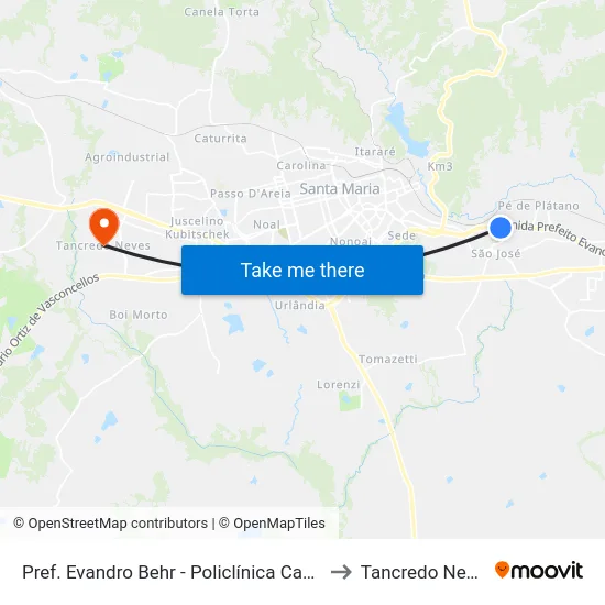 Pref. Evandro Behr - Policlínica Cauzzo to Tancredo Neves map