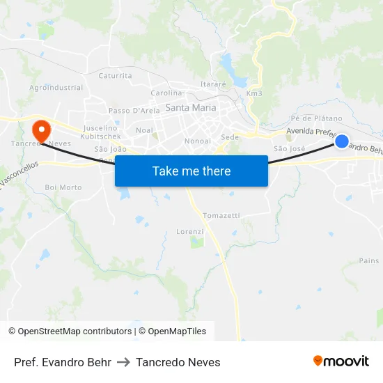 Pref. Evandro Behr to Tancredo Neves map