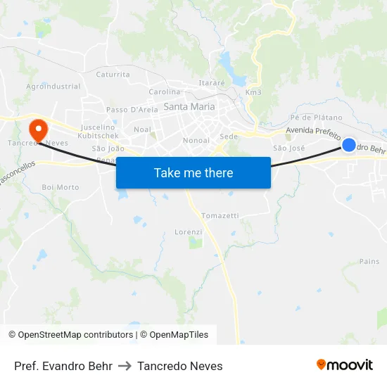 Pref. Evandro Behr to Tancredo Neves map