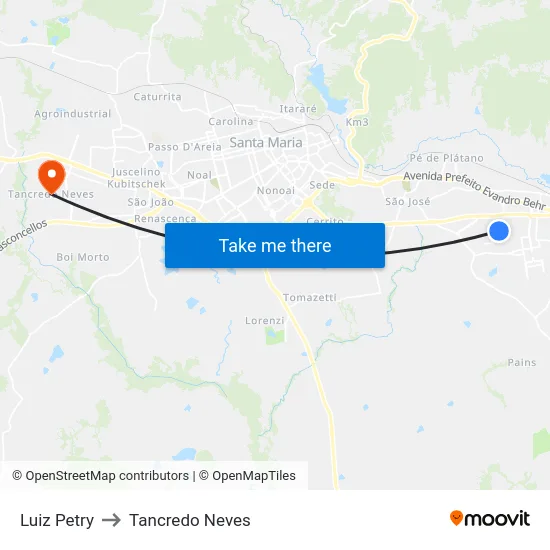 Luiz Petry to Tancredo Neves map