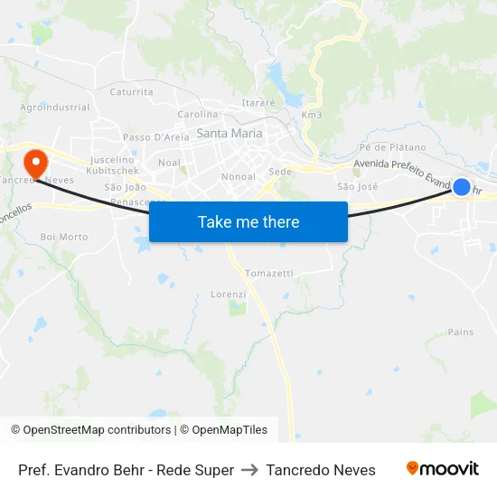 Pref. Evandro Behr - Rede Super to Tancredo Neves map