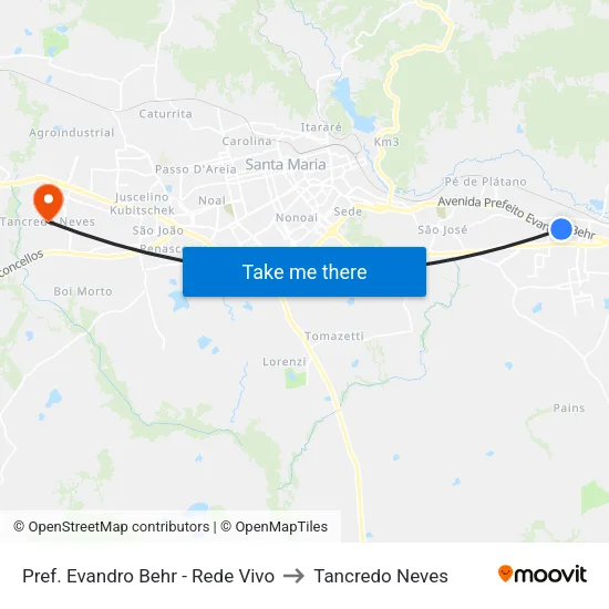 Pref. Evandro Behr - Rede Vivo to Tancredo Neves map