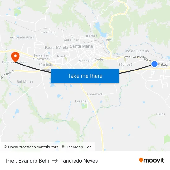 Pref. Evandro Behr to Tancredo Neves map