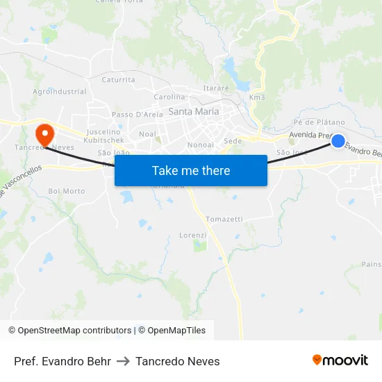 Pref. Evandro Behr to Tancredo Neves map