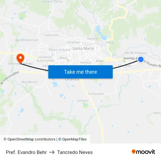 Pref. Evandro Behr to Tancredo Neves map