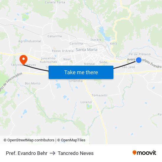 Pref. Evandro Behr to Tancredo Neves map