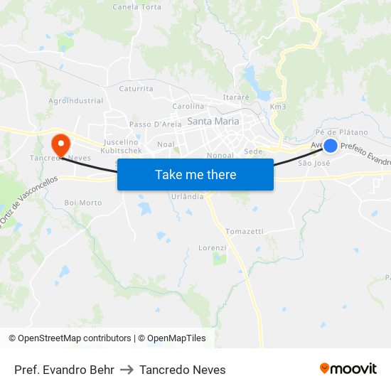 Pref. Evandro Behr to Tancredo Neves map