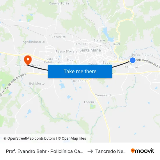 Pref. Evandro Behr - Policlínica Cauzzo to Tancredo Neves map