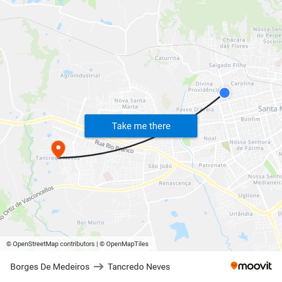 Borges De Medeiros to Tancredo Neves map