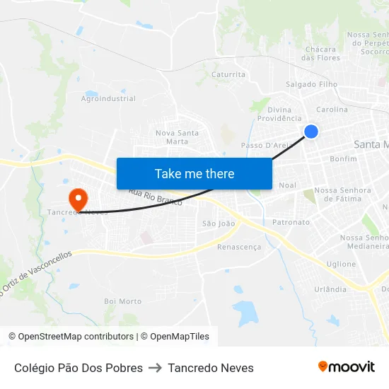Colégio Pão Dos Pobres to Tancredo Neves map