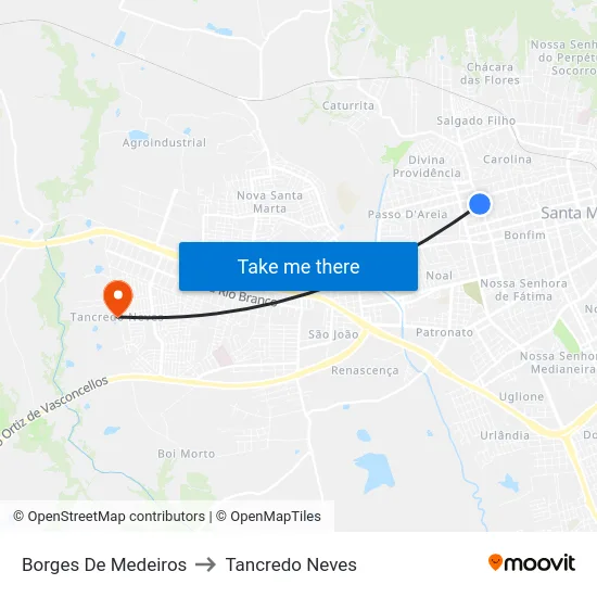 Borges De Medeiros to Tancredo Neves map
