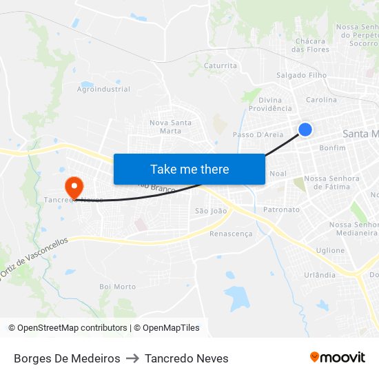 Borges De Medeiros to Tancredo Neves map