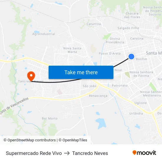 Supermercado Rede Vivo to Tancredo Neves map