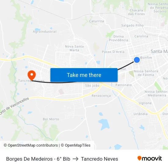 Borges De Medeiros - 6° Bib to Tancredo Neves map