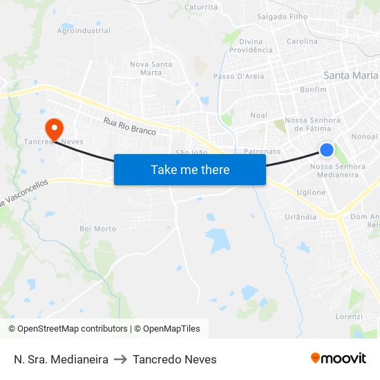 N. Sra. Medianeira to Tancredo Neves map