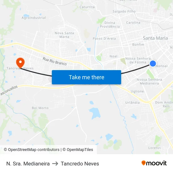 N. Sra. Medianeira to Tancredo Neves map