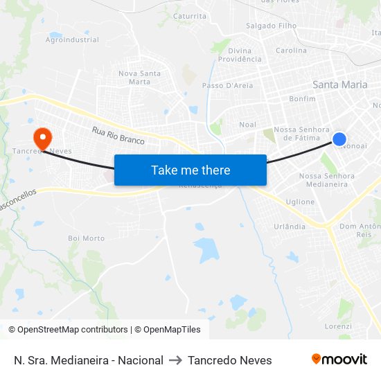 N. Sra. Medianeira - Nacional to Tancredo Neves map