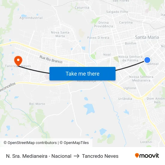 N. Sra. Medianeira - Nacional to Tancredo Neves map