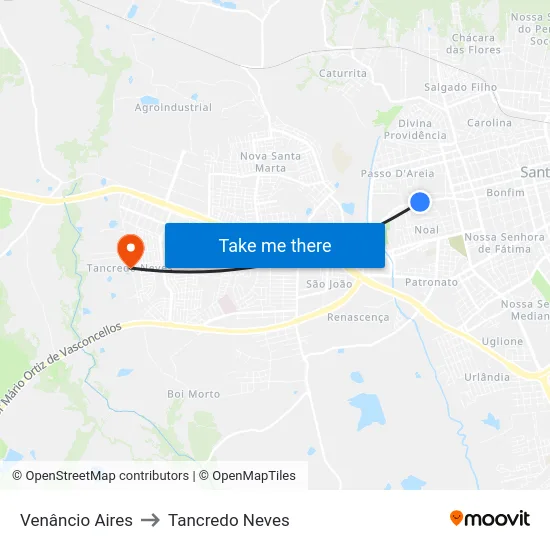 Venâncio Aires to Tancredo Neves map