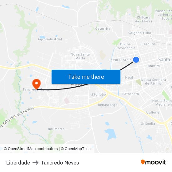 Liberdade to Tancredo Neves map