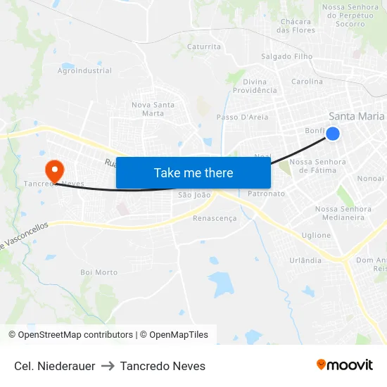 Cel. Niederauer to Tancredo Neves map