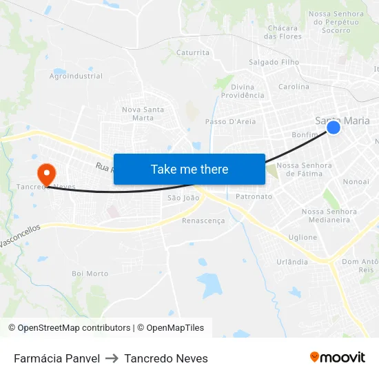 Farmácia Panvel to Tancredo Neves map
