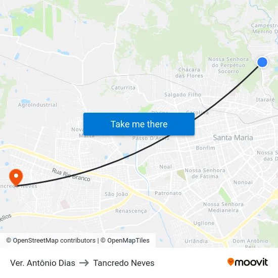 Ver. Antônio Dias to Tancredo Neves map