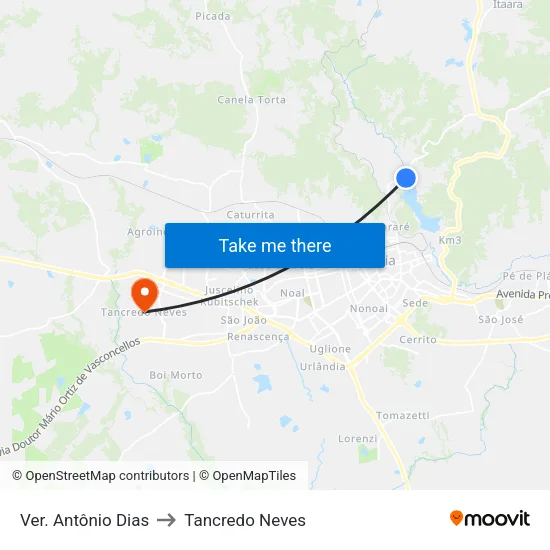 Ver. Antônio Dias to Tancredo Neves map