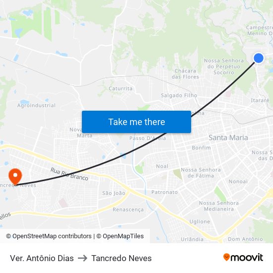 Ver. Antônio Dias to Tancredo Neves map