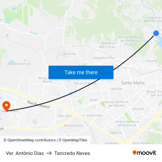 Ver. Antônio Dias to Tancredo Neves map