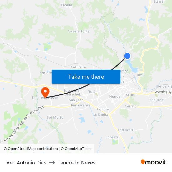 Ver. Antônio Dias to Tancredo Neves map