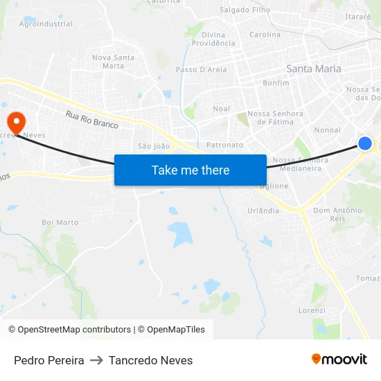 Pedro Pereira to Tancredo Neves map