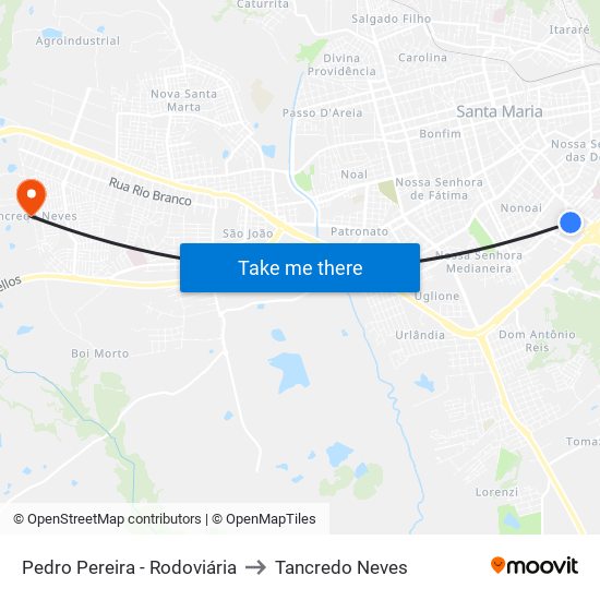 Pedro Pereira - Rodoviária to Tancredo Neves map