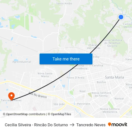 Cecília Silveira - Rincão Do Soturno to Tancredo Neves map