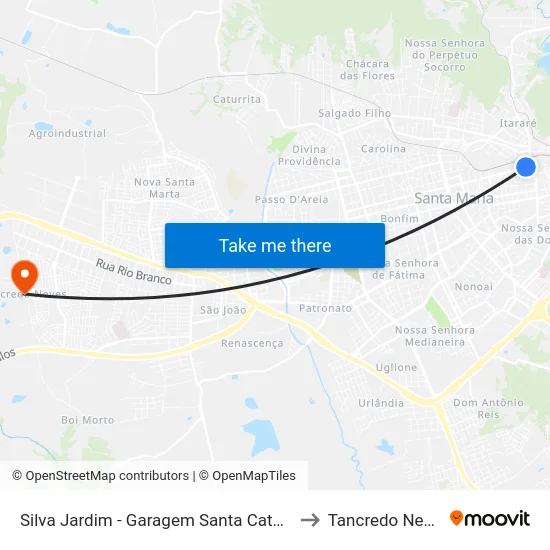 Silva Jardim - Garagem Santa Catarina to Tancredo Neves map