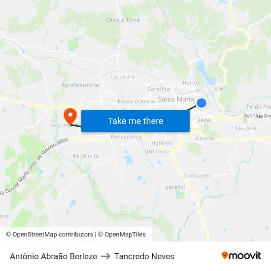 Antônio Abraão Berleze to Tancredo Neves map
