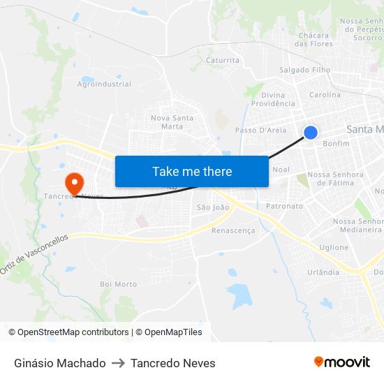 Ginásio Machado to Tancredo Neves map