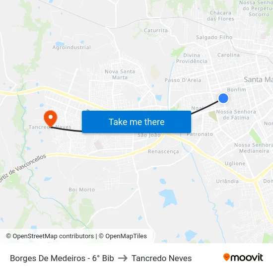 Borges De Medeiros - 6° Bib to Tancredo Neves map
