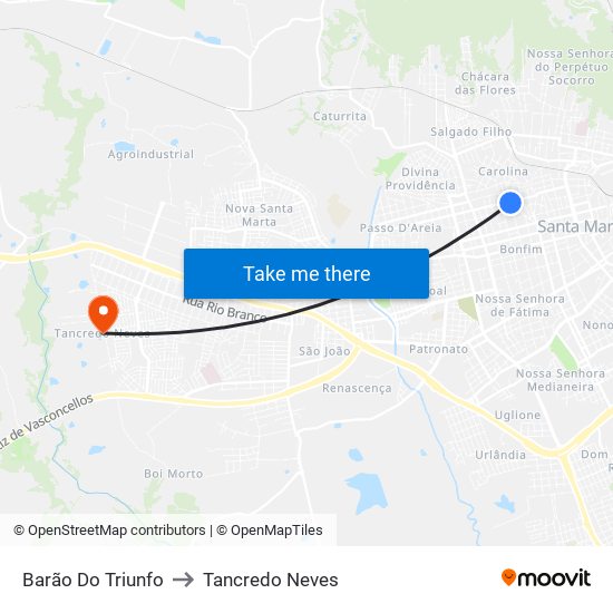 Barão Do Triunfo to Tancredo Neves map