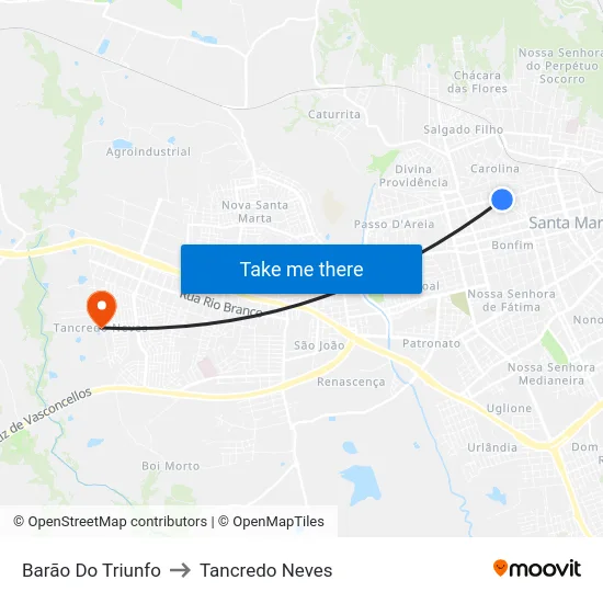 Barão Do Triunfo to Tancredo Neves map