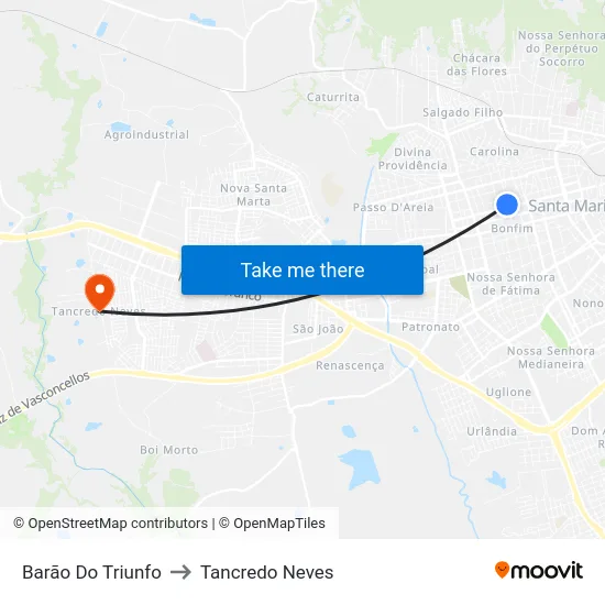 Barão Do Triunfo to Tancredo Neves map