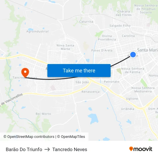 Barão Do Triunfo to Tancredo Neves map