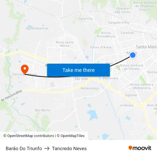 Barão Do Triunfo to Tancredo Neves map