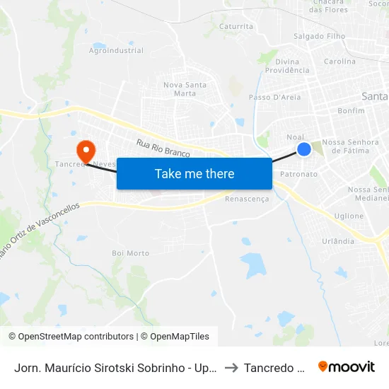 Jorn. Maurício Sirotski Sobrinho - Upa Patronato to Tancredo Neves map