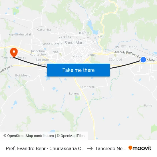 Pref. Evandro Behr - Churrascaria Camobi to Tancredo Neves map