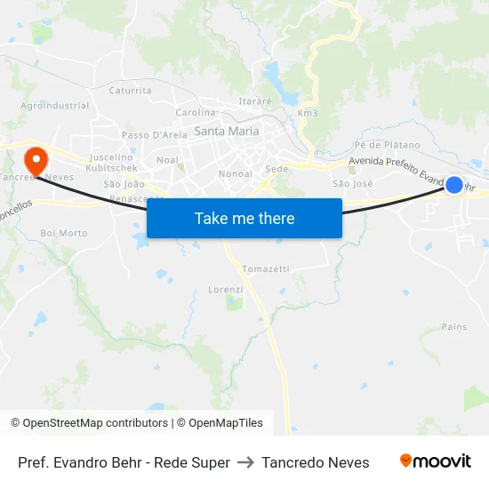 Pref. Evandro Behr - Rede Super to Tancredo Neves map