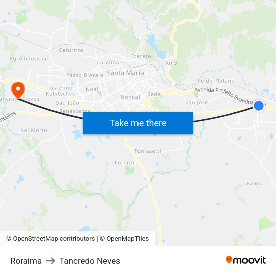Roraima to Tancredo Neves map