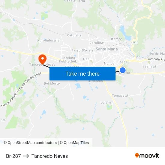 Br-287 to Tancredo Neves map