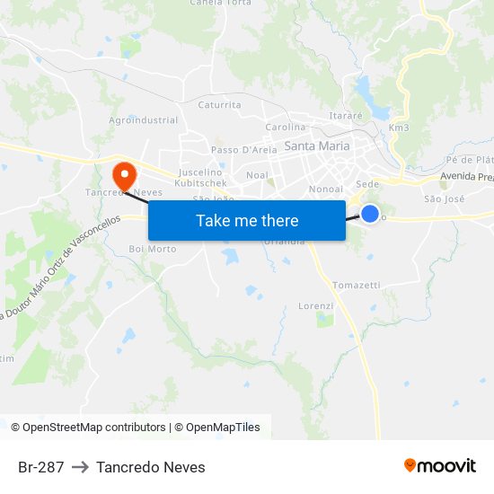 Br-287 to Tancredo Neves map