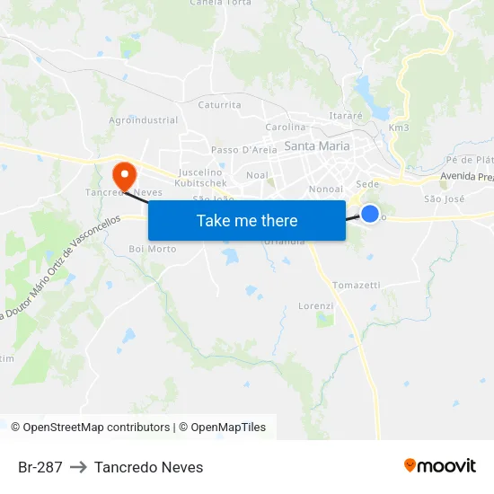 Br-287 to Tancredo Neves map